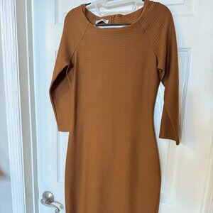 Greek CHRISPER Camel Brown Sweater Knee Length Stretch Bodycon Dress NWT, Size S